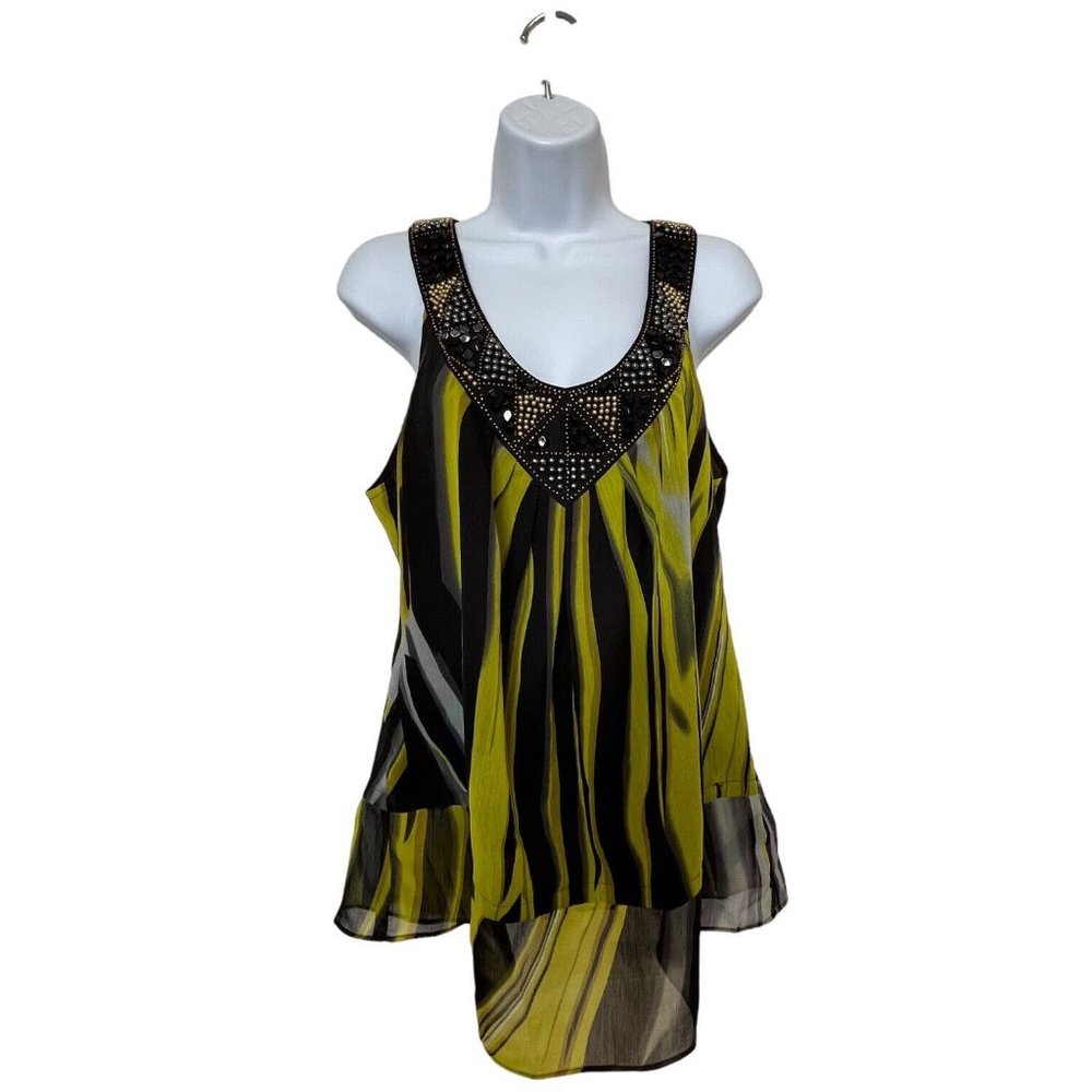 Star by Julien MacDonald Beaded Green Leaf V Neck Tunic Top Cruise Vacation Club